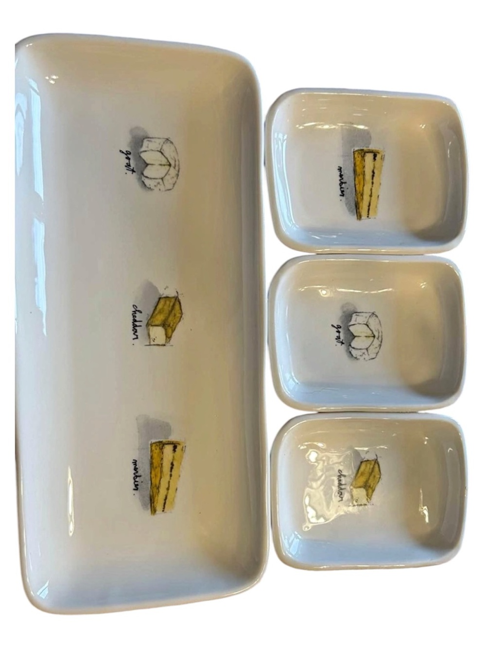 Rae Dunn Cheese Snack Tray and 3 Dipping Bowls